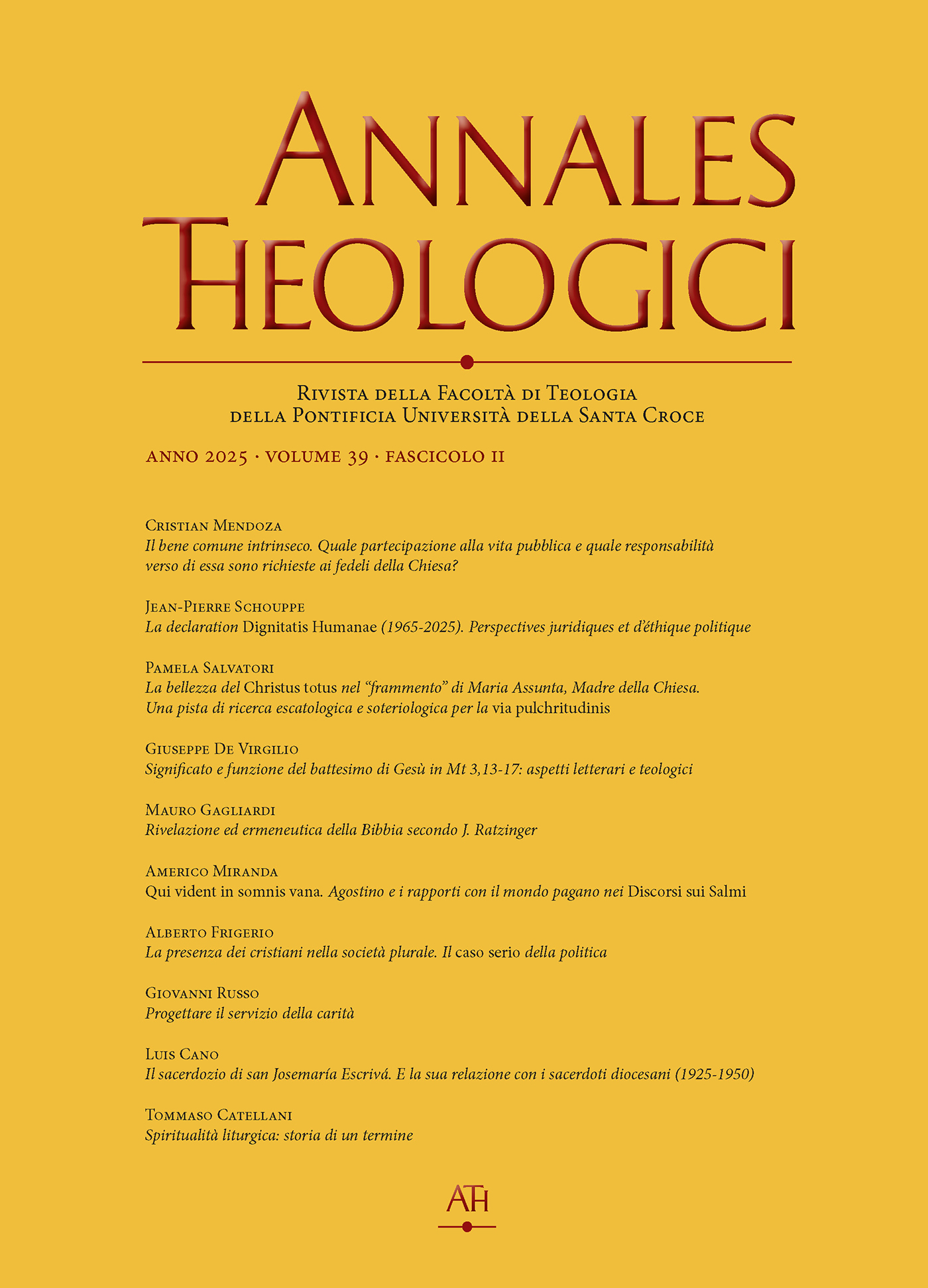 Copertina pubblicazione "Annales Theologici"